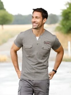 Kurzarm-Shirt - Grau-meliert