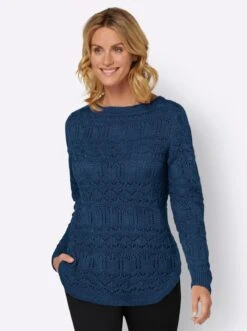 Ajour-Pullover - Jeansblau