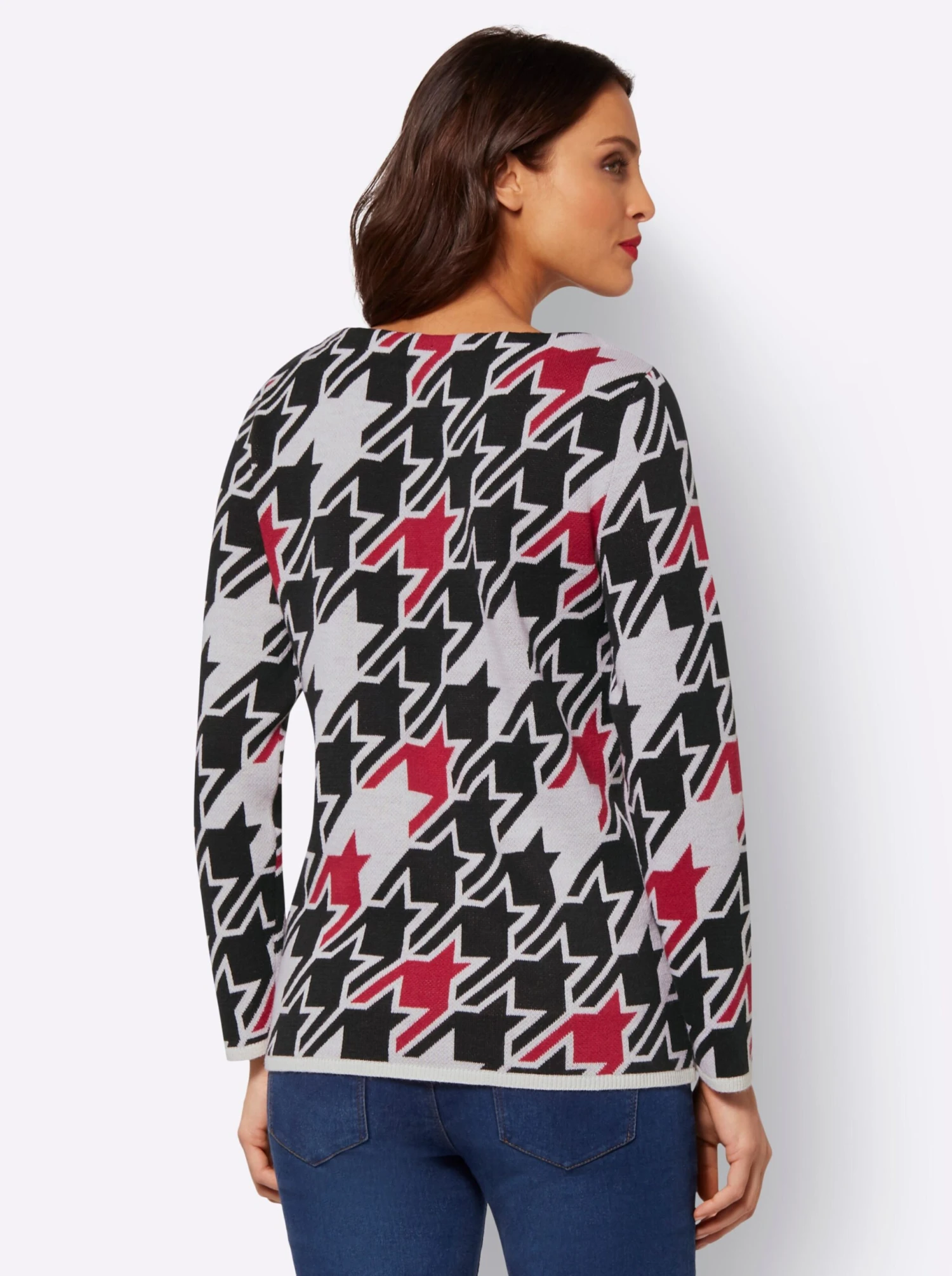 Jacquardpullover - Ecru-rot – Bild 2