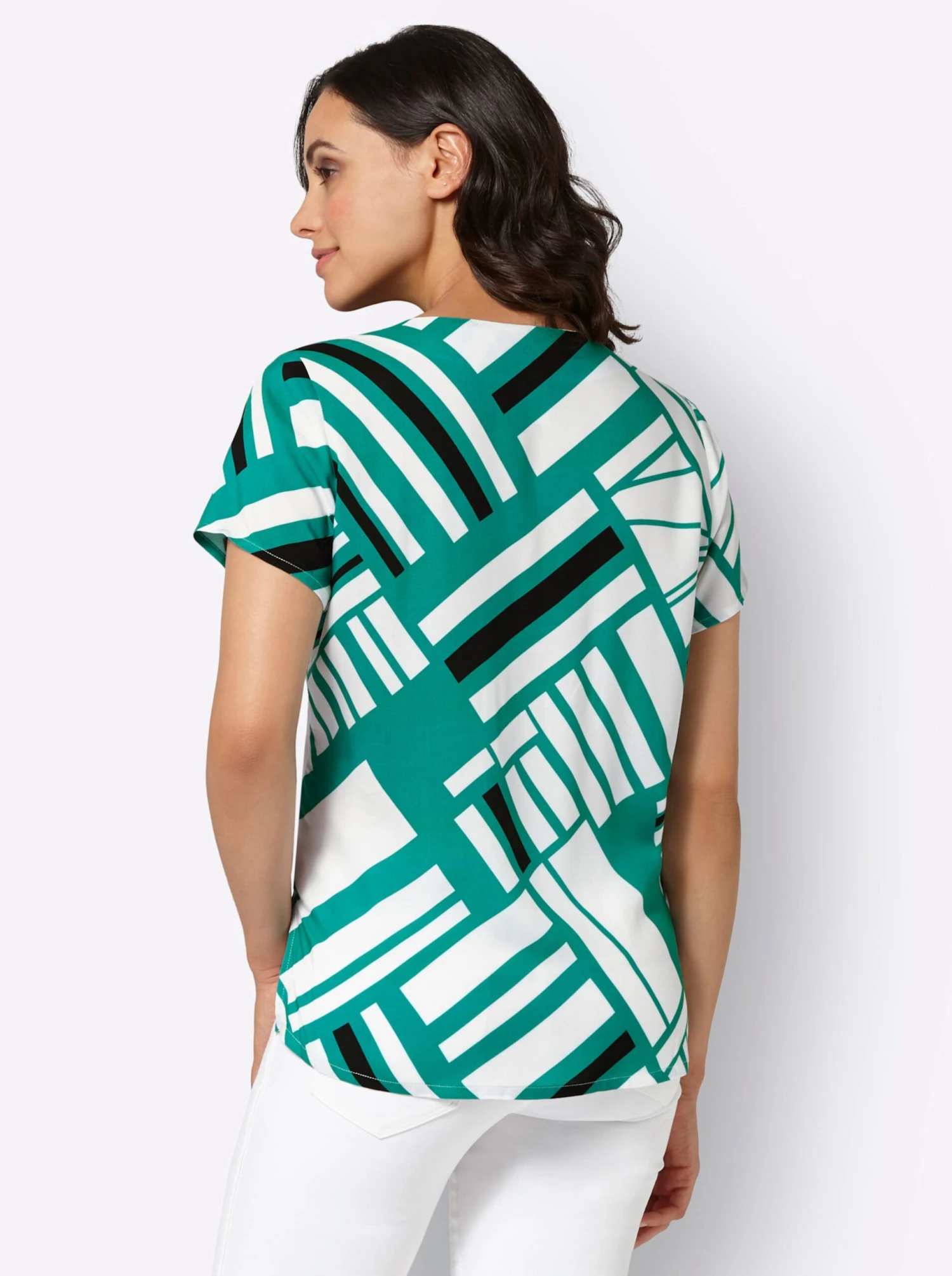 Druckbluse - Smaragd-ecru-bedruckt – Bild 3