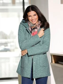 Boucléjacke - Jade-ecru-meliert