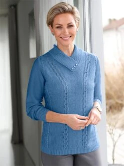 V-Ausschnitt-Pullover - Mittelblau