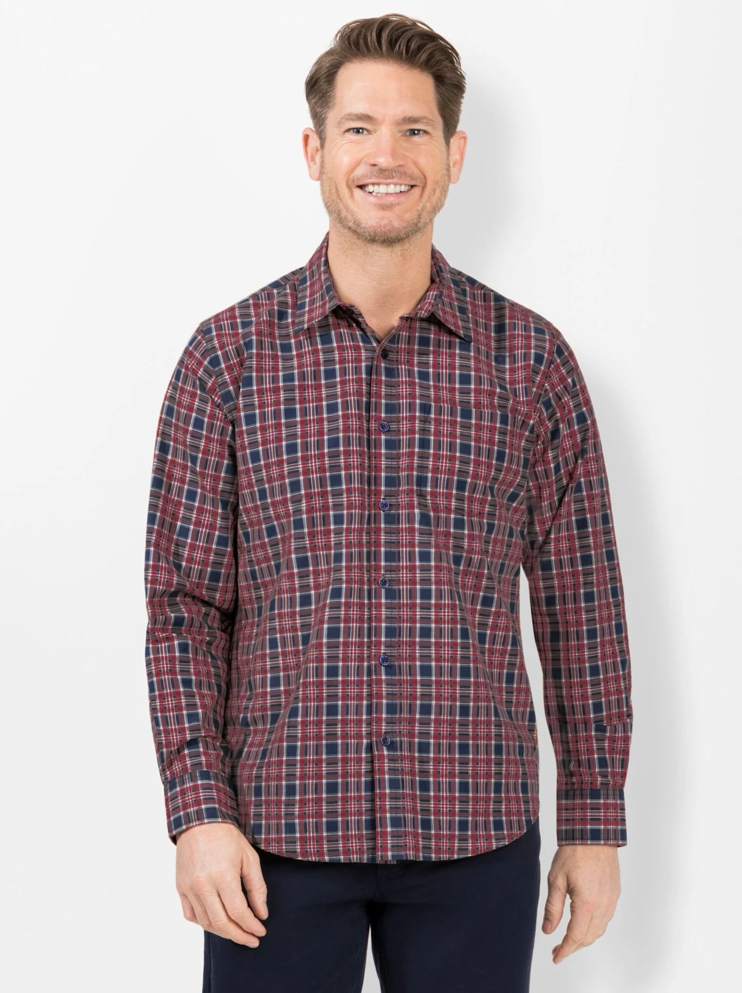 Langarm-Hemd - Marine-kirsche