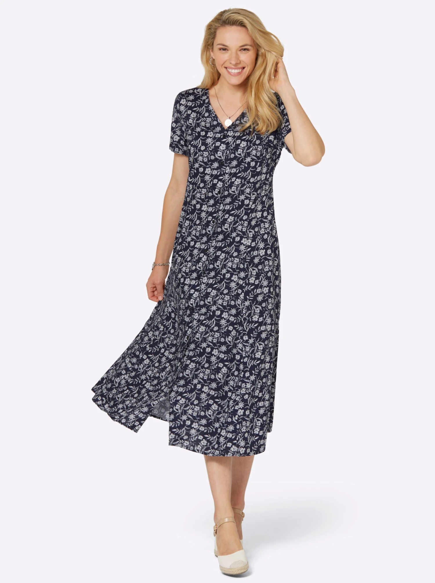 Druck-Kleid - Marine-ecru-bedruckt – Bild 2