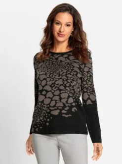Pullover - Schwarz-taupe-gemustert