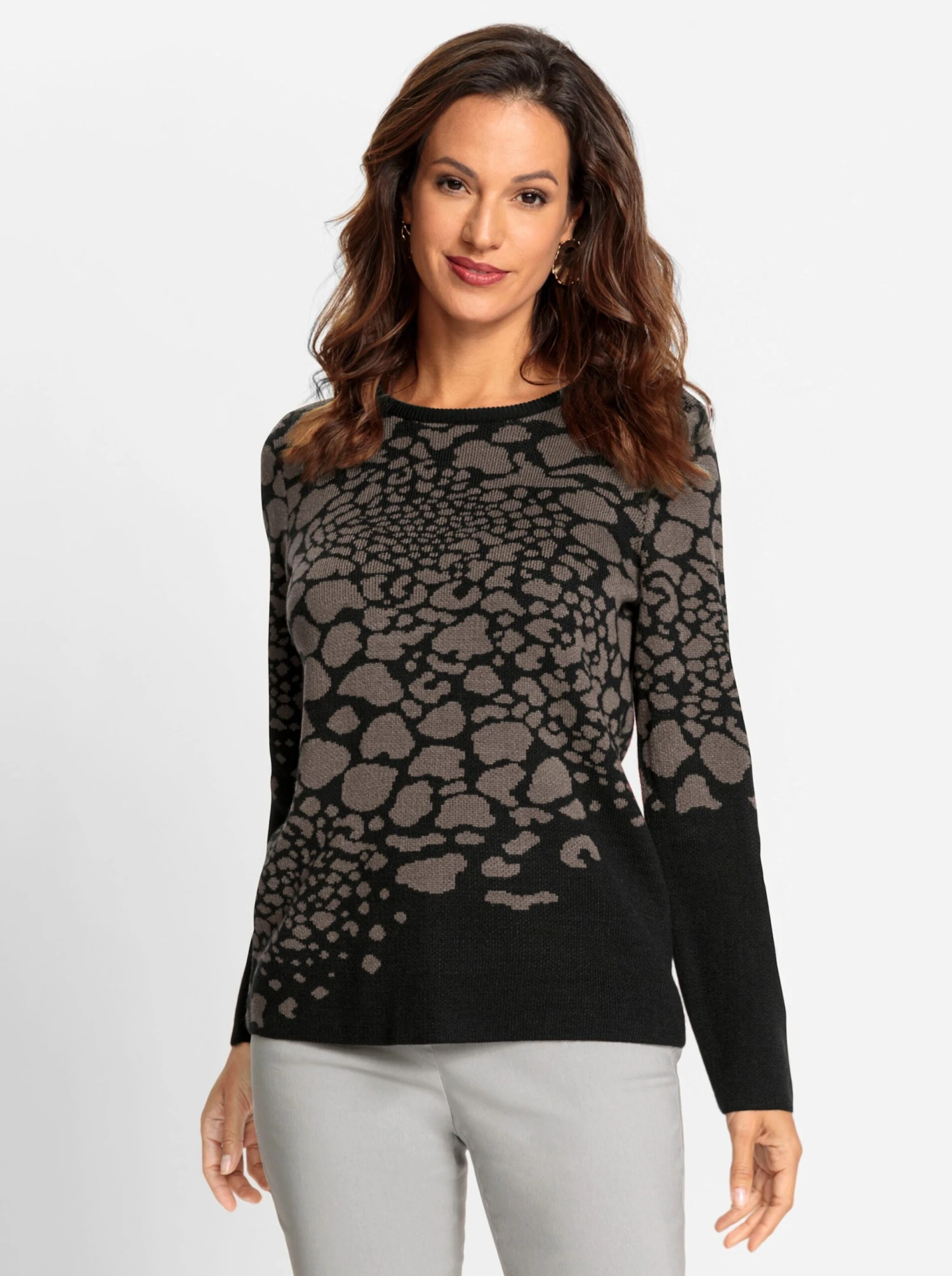 Pullover - Schwarz-taupe-gemustert