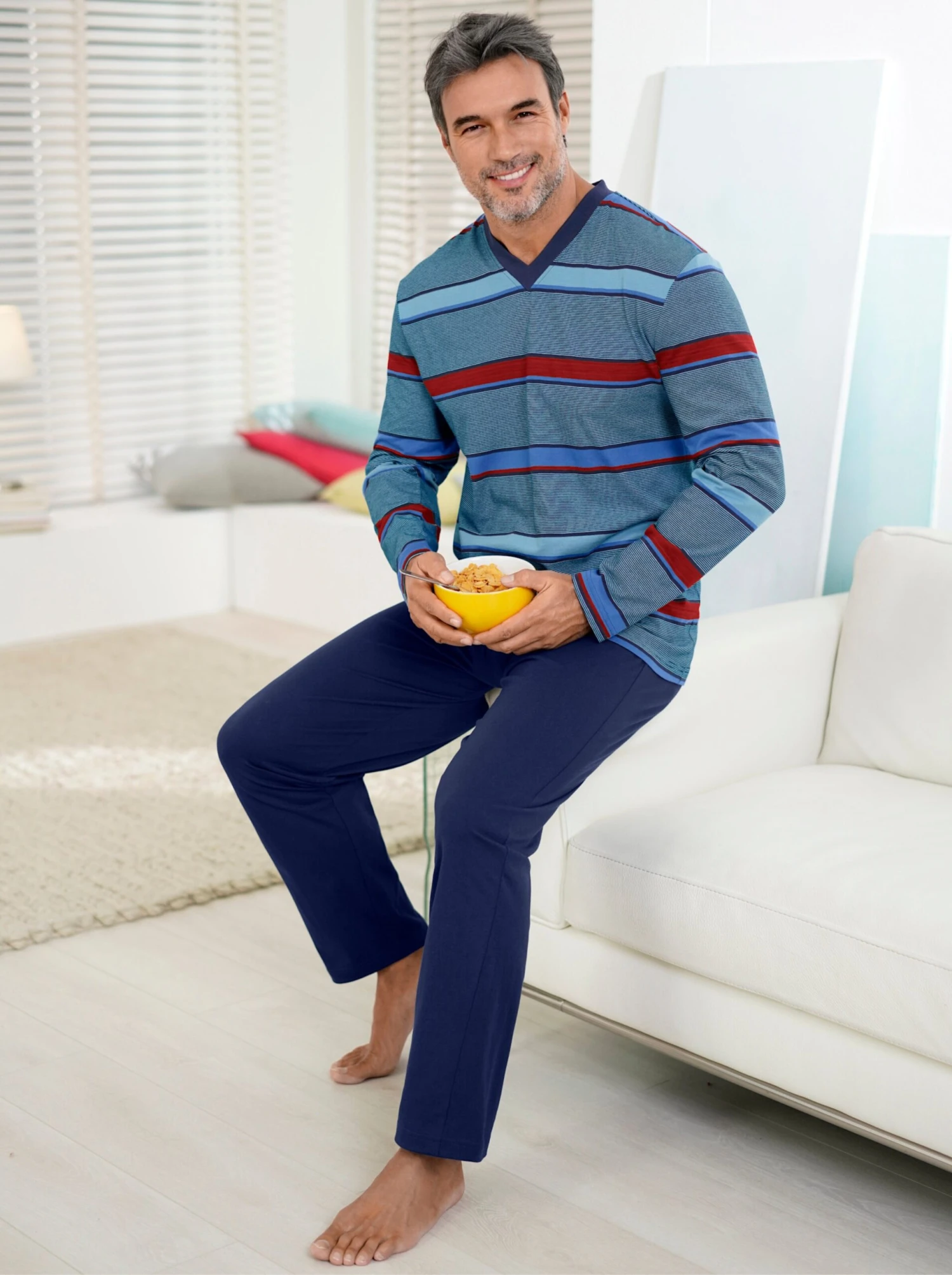 Schlafanzug - Marine-rot-gestreift
