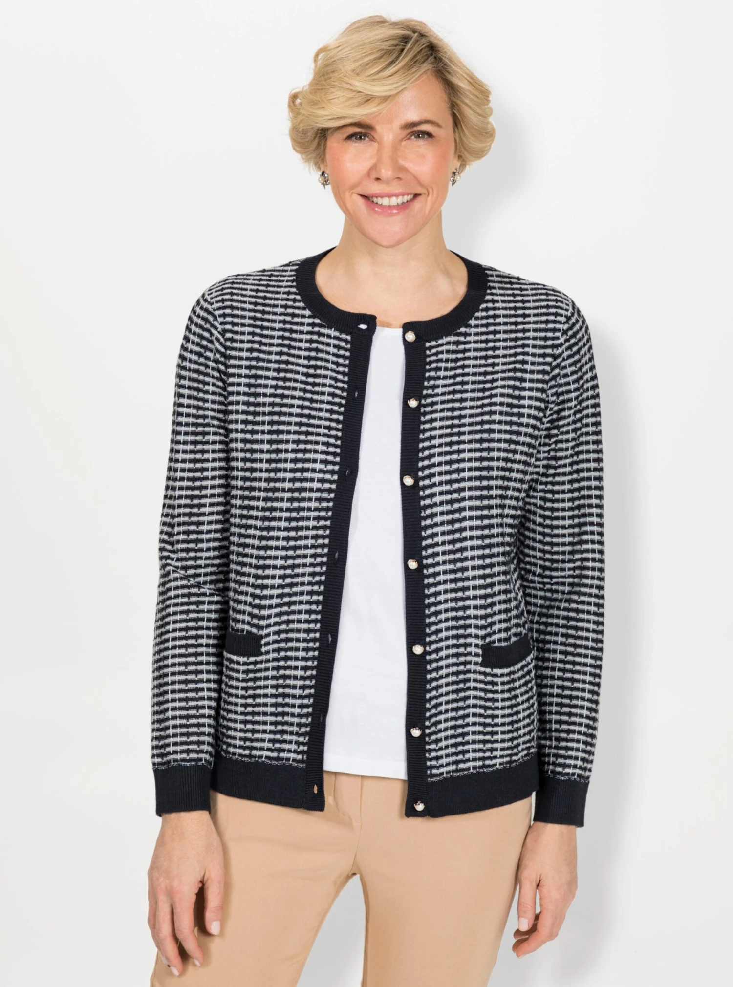 Cardigan - Hellblau-marine-gemustert