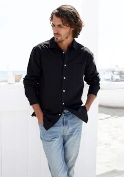 H.I.S Langarmhemd - Schwarz