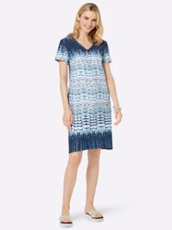 Jerseykleid - Dunkelblau-aquamarin-bedruckt