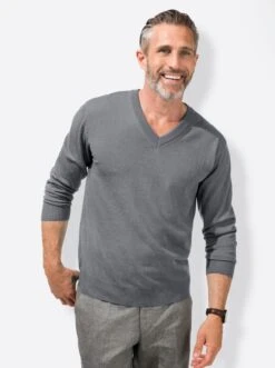 V-Pullover - Grau-meliert