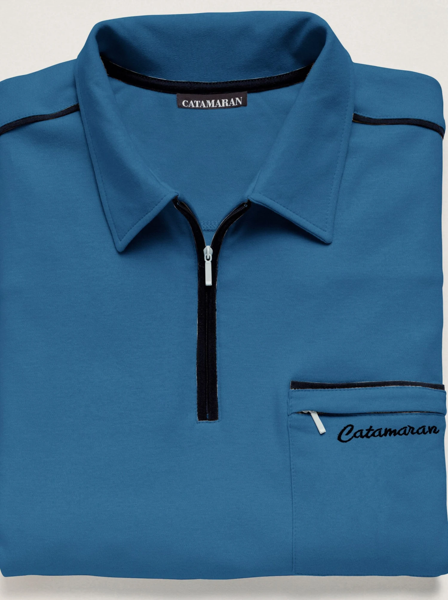 Langarm-Poloshirt - Jeansblau – Bild 2