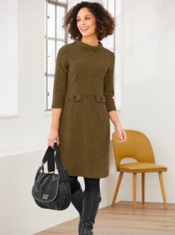 Heine Jersey-Kleid - Ocker-schwarz-meliert