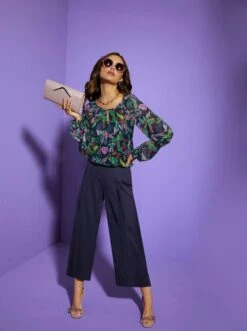 Chiffonbluse - Nachtblau-bedruckt