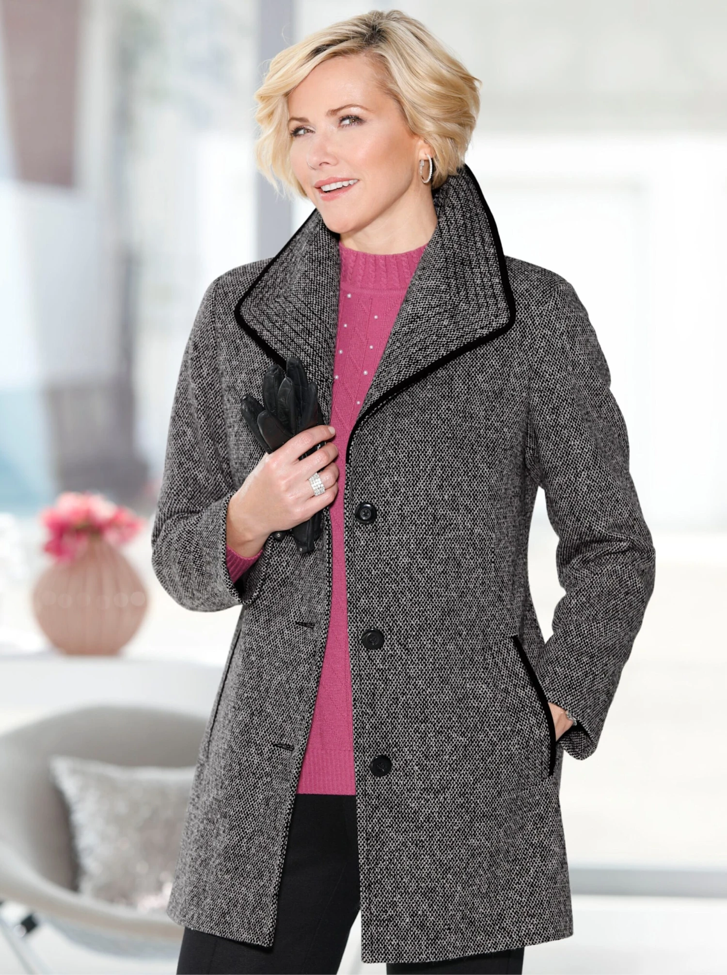 Wolljacke - Schwarz-weiß-meliert