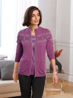 Strickjacke - Violett-gemustert