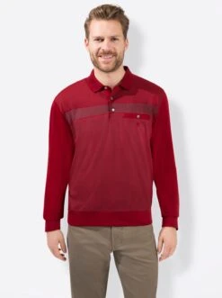 Langarm-Poloshirt - Rot