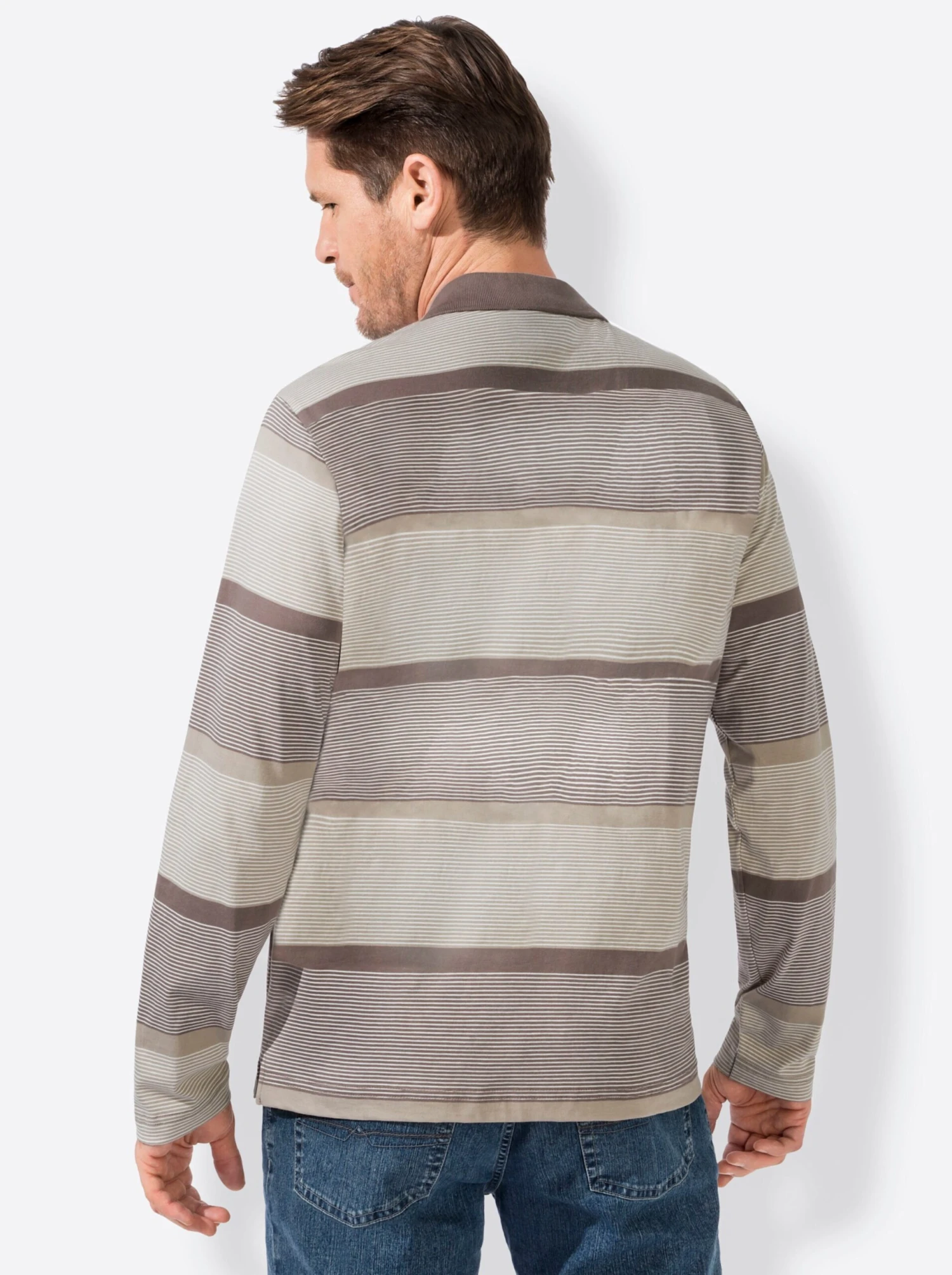 Langarm-Poloshirt - Taupe-gestreift – Bild 2