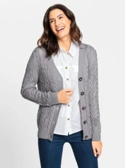 Strickjacke - Steingrau-meliert