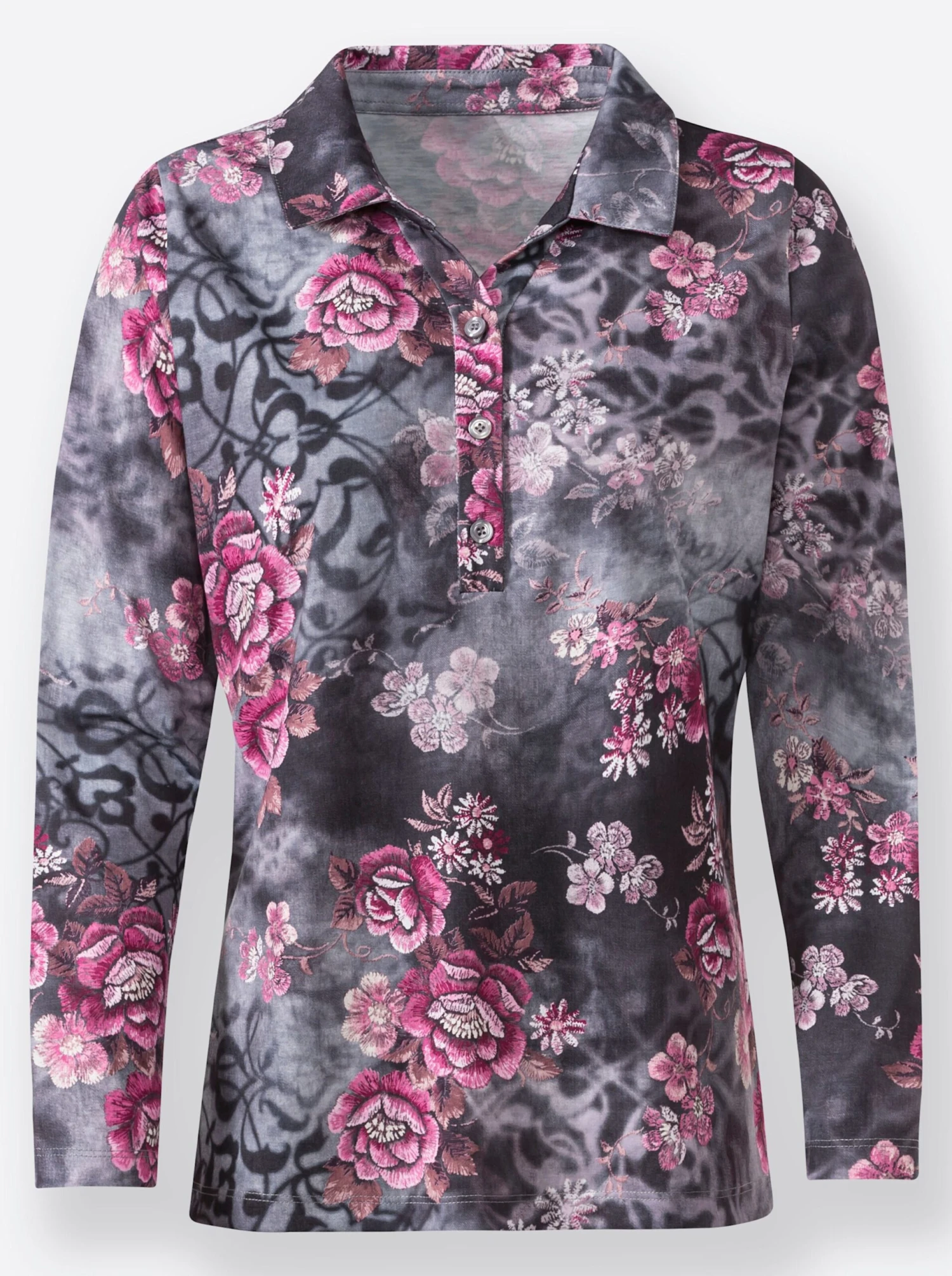 Poloshirt - Grau-rosé-bedruckt – Bild 4