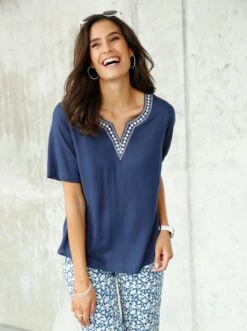 Kurzarmbluse - Dunkelblau