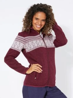 Strickfleece-Jacke - Bordeaux-meliert