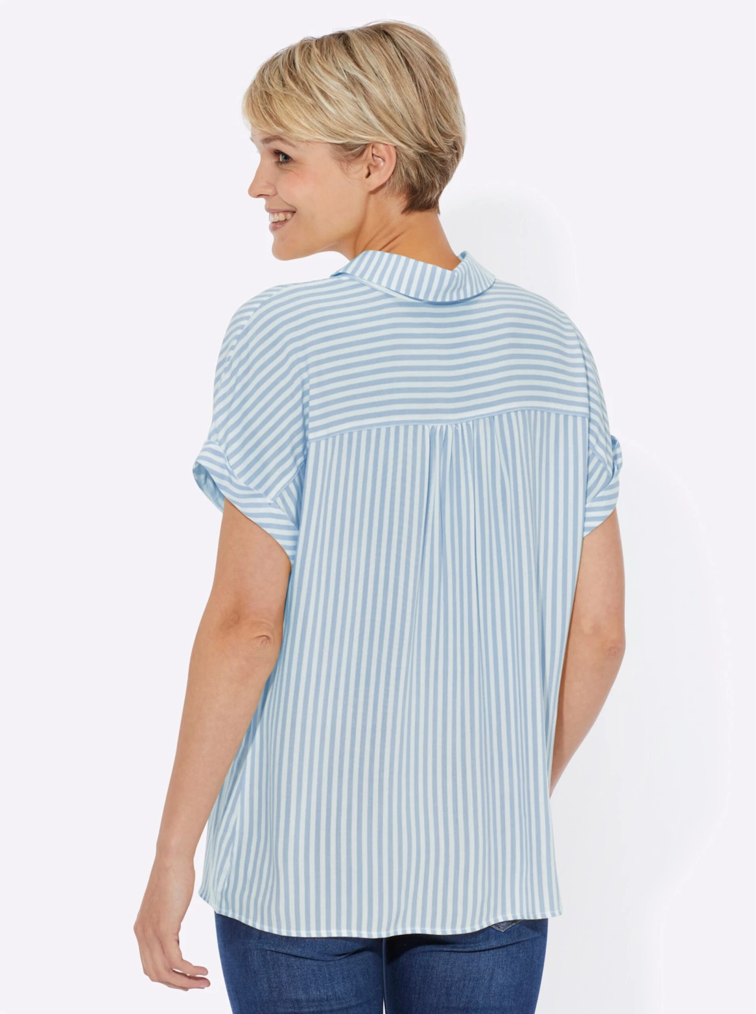 Kurzarmbluse - Eisblau-weiß-gestreift – Bild 3