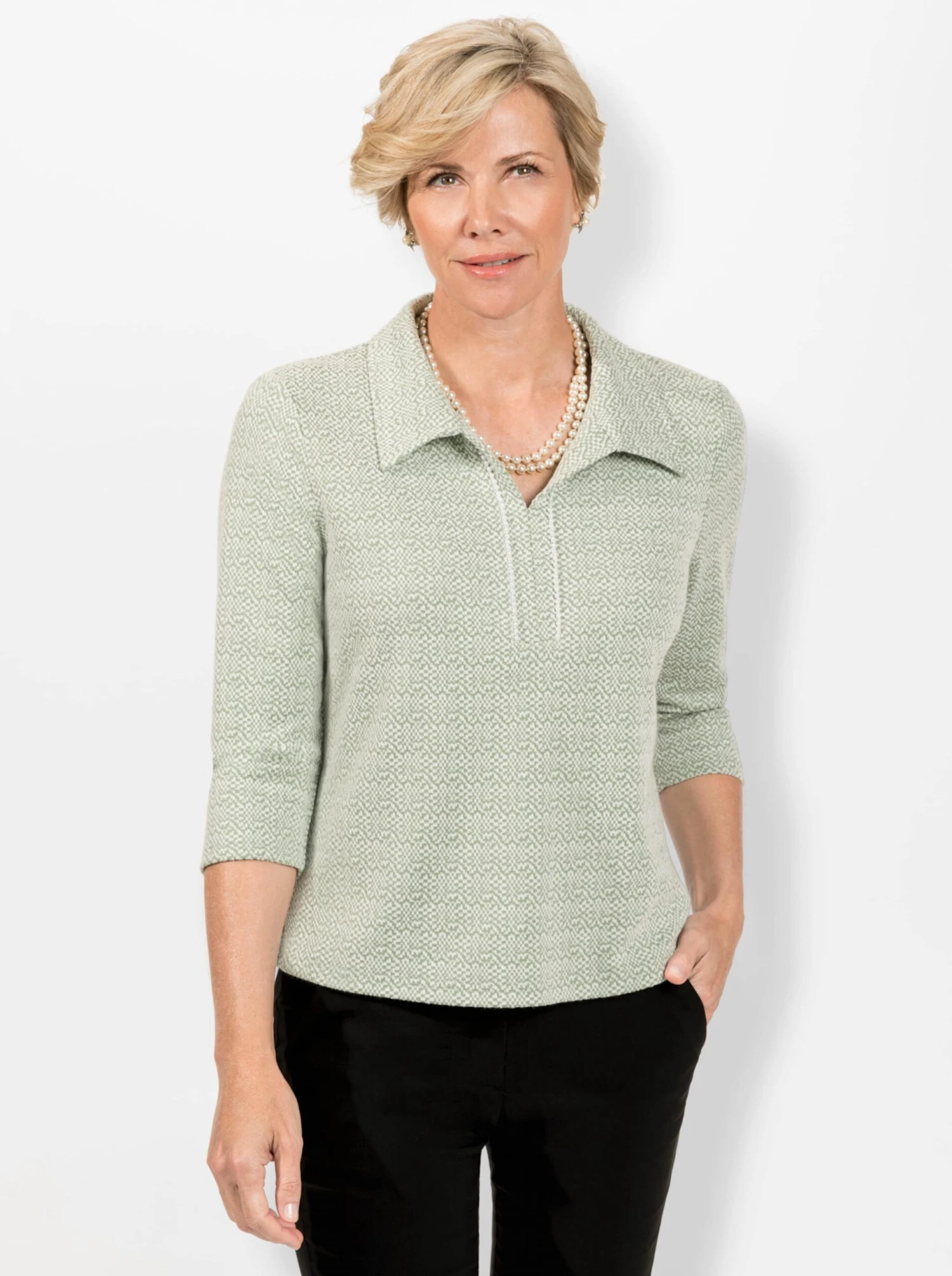 Poloshirt - Kalkmint-ecru-gemustert – Bild 2