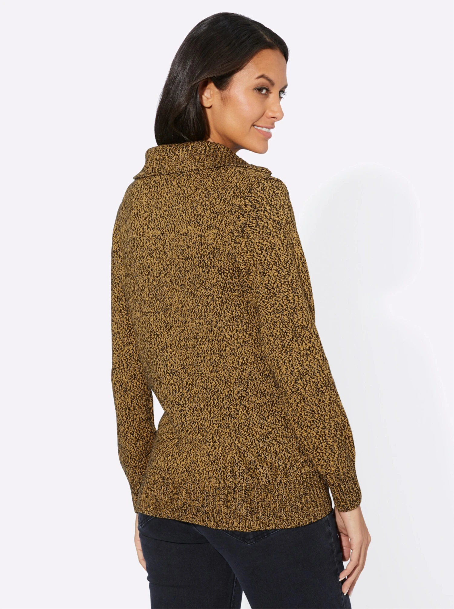 Langarm-Pullover - Ocker-schwarz-meliert – Bild 2