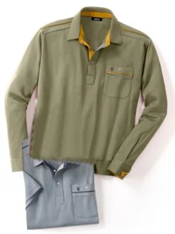 Langarm-Poloshirt - Khaki