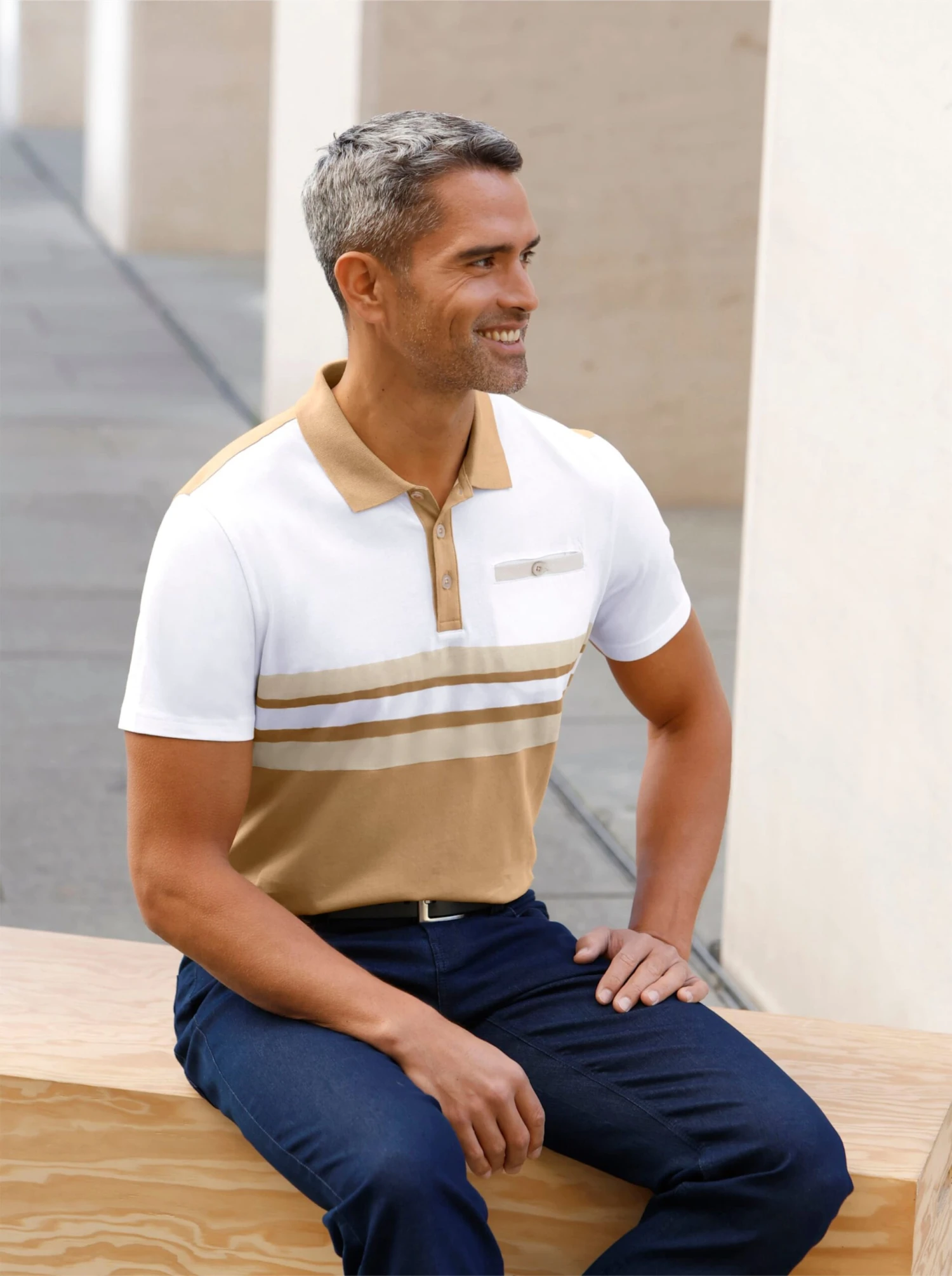 Poloshirt - Weiß-camel