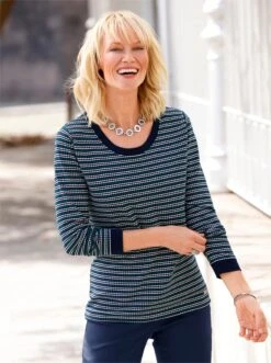 Shirt - Grün-marine-geringelt