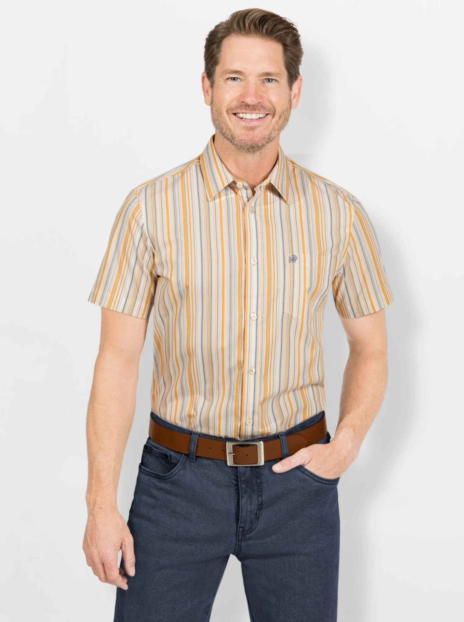 Kurzarm-Hemd - Beige-gestreift – Bild 2