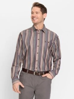 Langarm-Hemd - Burgund-gestreift