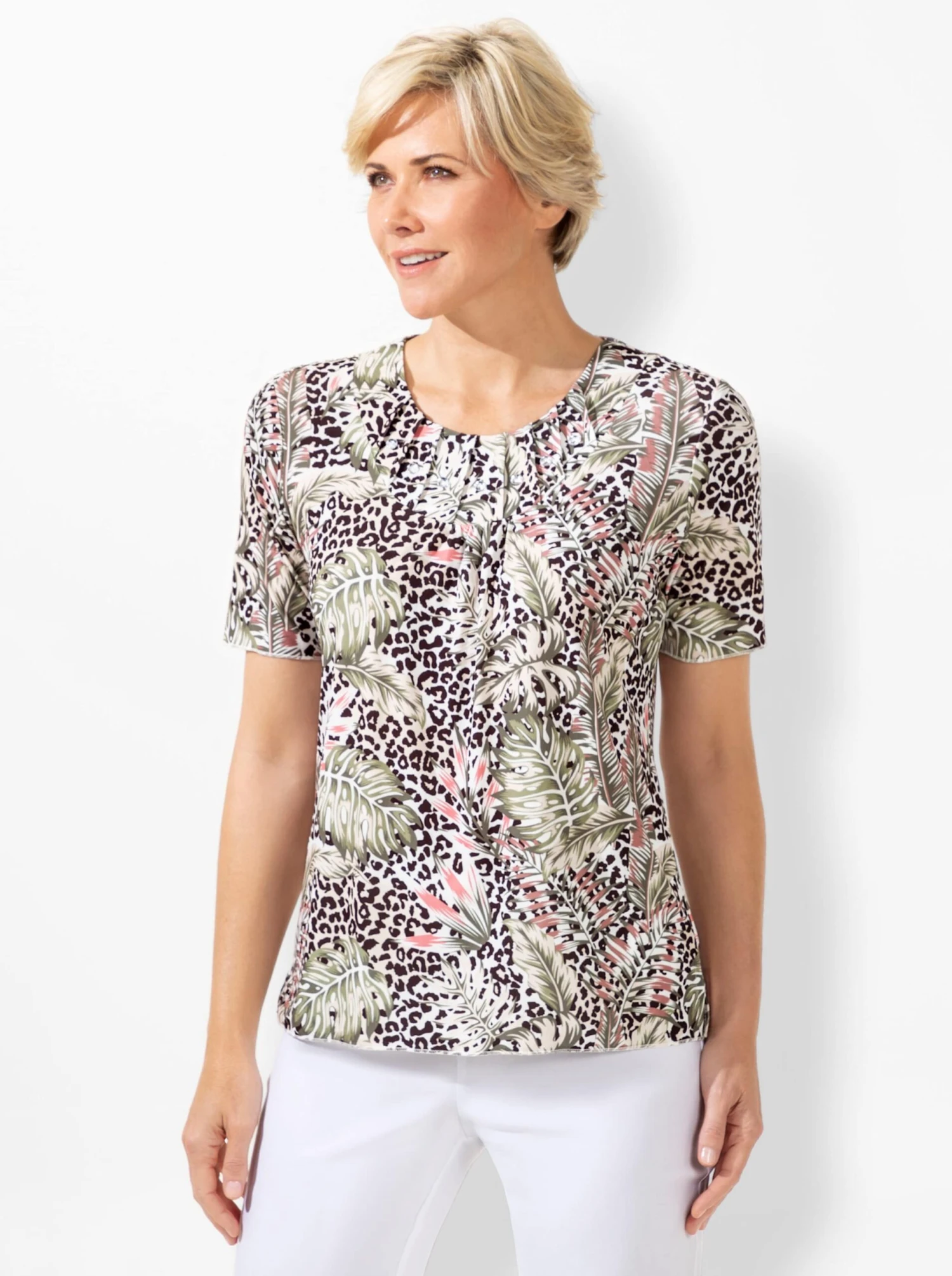 Rundhalsshirt - Ecru-khaki-bedruckt – Bild 2