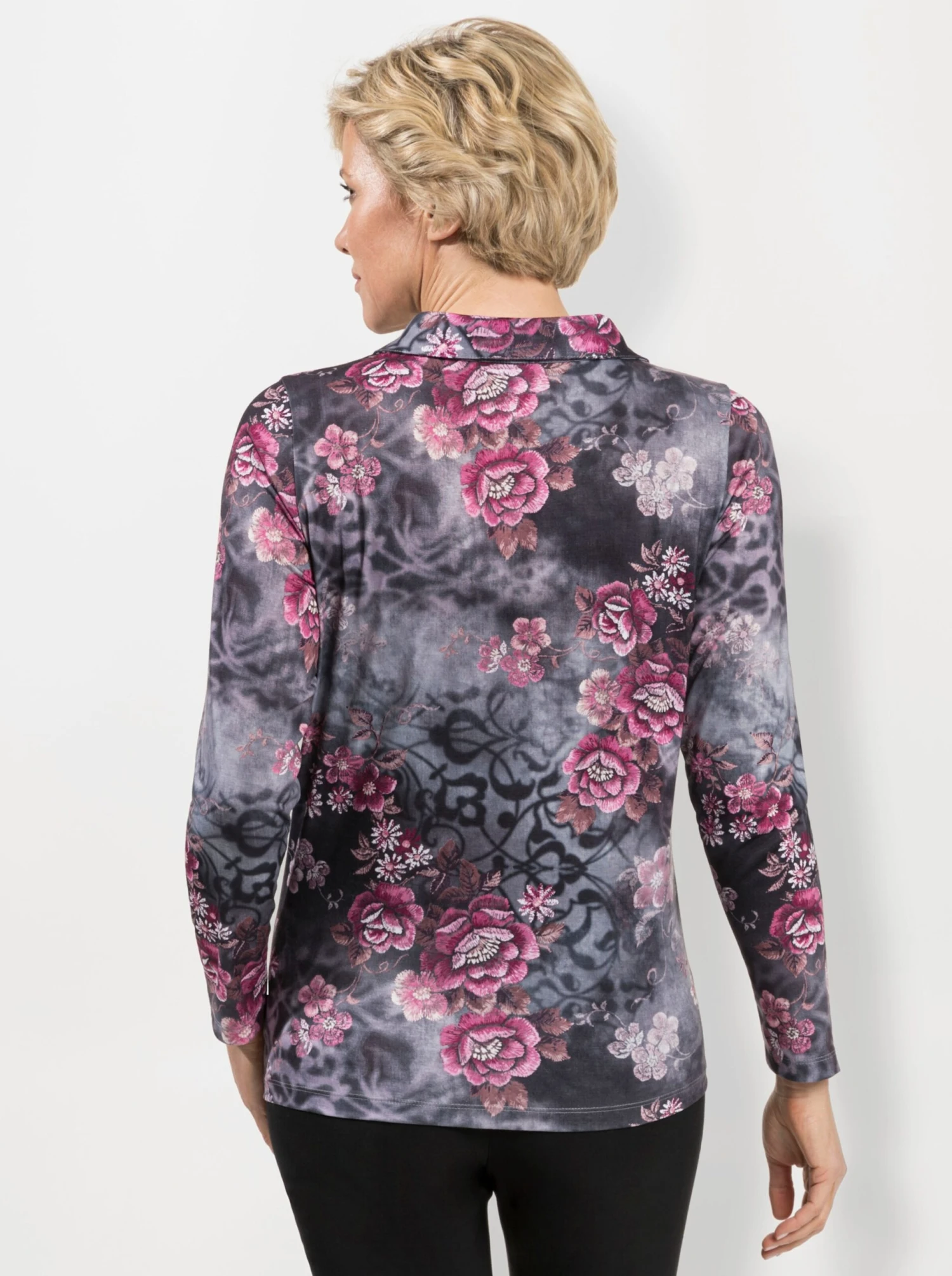 Poloshirt - Grau-rosé-bedruckt – Bild 3