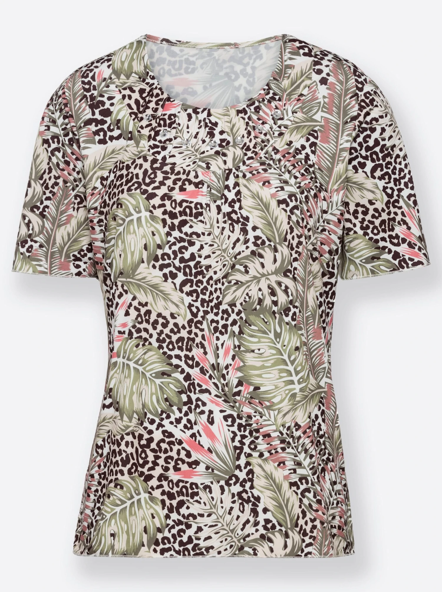 Rundhalsshirt - Ecru-khaki-bedruckt – Bild 4