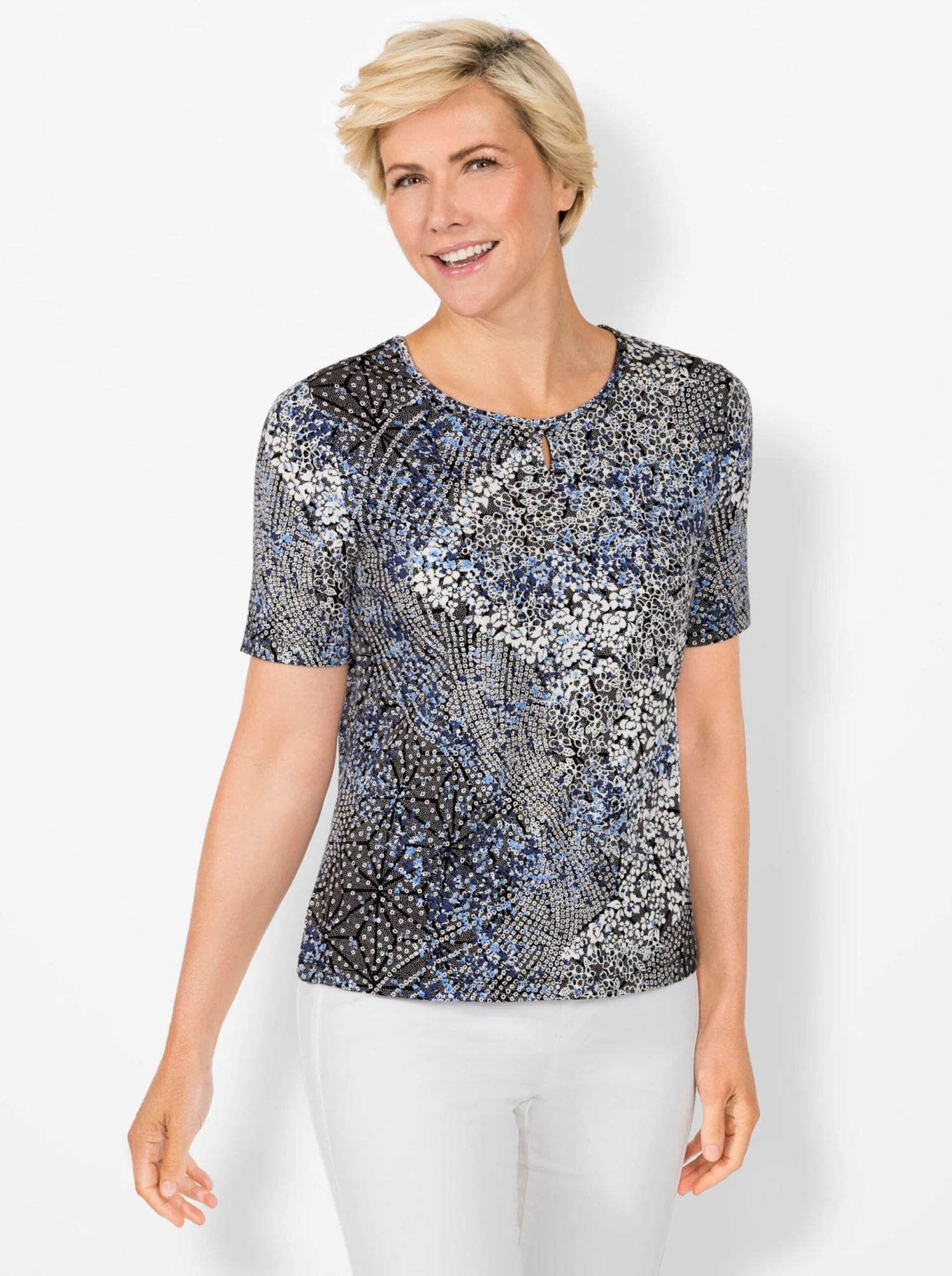 Kurzarmshirt - Himmelblau-bedruckt