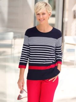 3/4-Arm-Shirt - Rot-geringelt