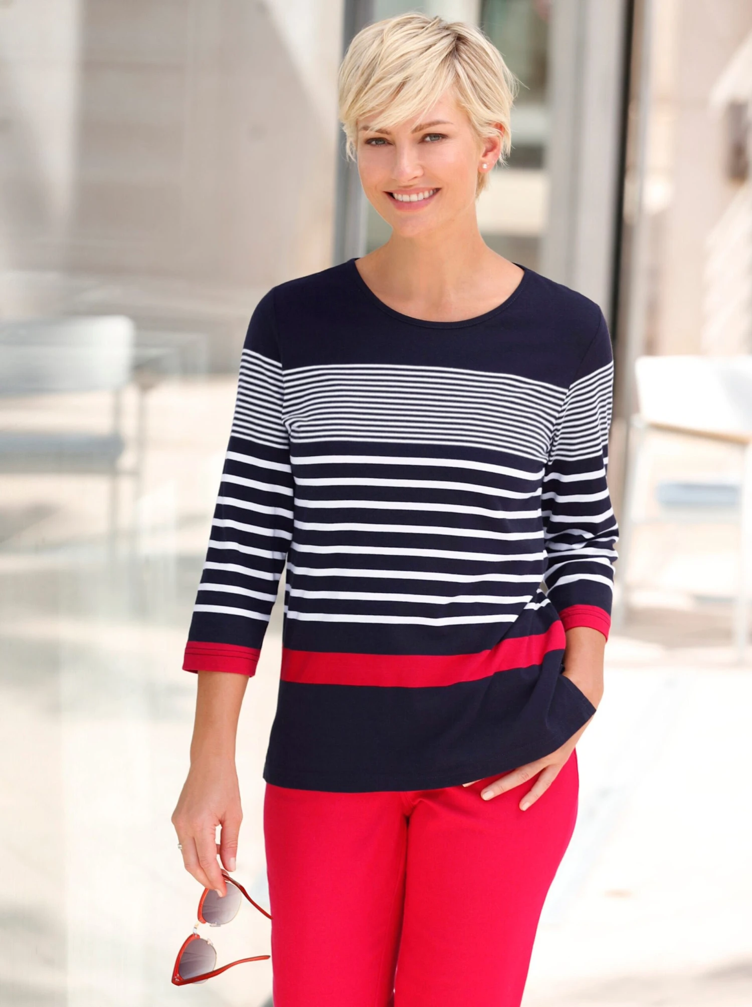 3/4-Arm-Shirt - Rot-geringelt