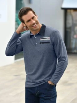 Langarm-Shirt - Jeansblau