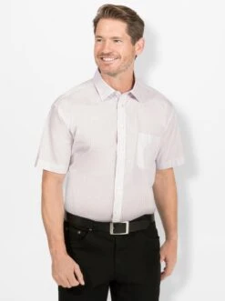 Kurzarm-Hemd - Weiß-rosé-kariert