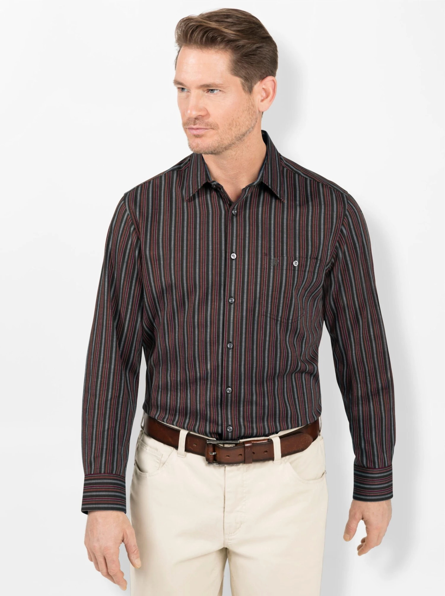 Langarm-Hemd - Dunkelrot-gestreift