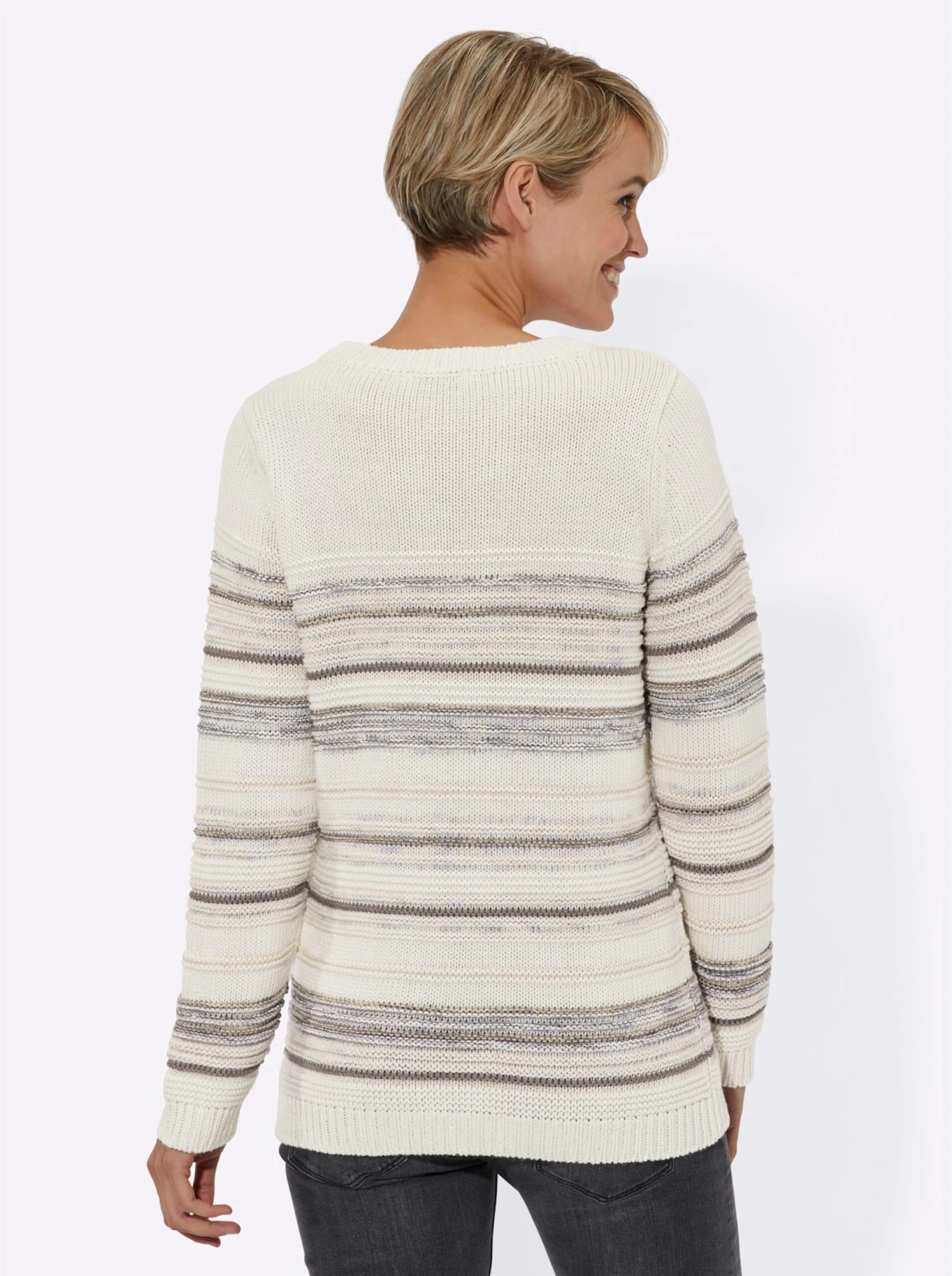 Strickpullover - Ecru-taubenblau-gestreift – Bild 3