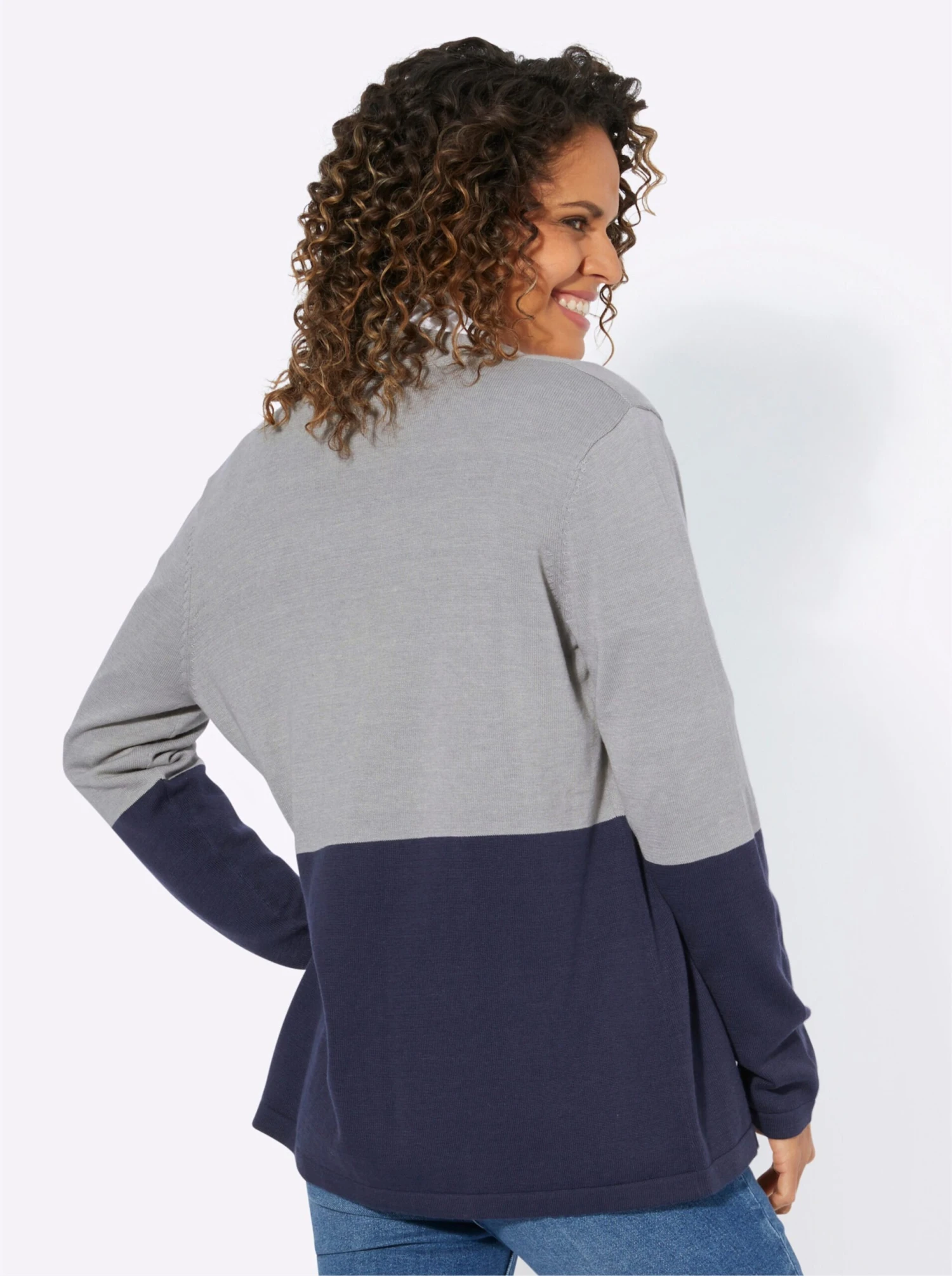 Strickjacke - Nachtblau-steingrau-gemustert – Bild 2