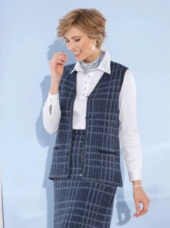 Strickweste - Rauchblau-gemustert