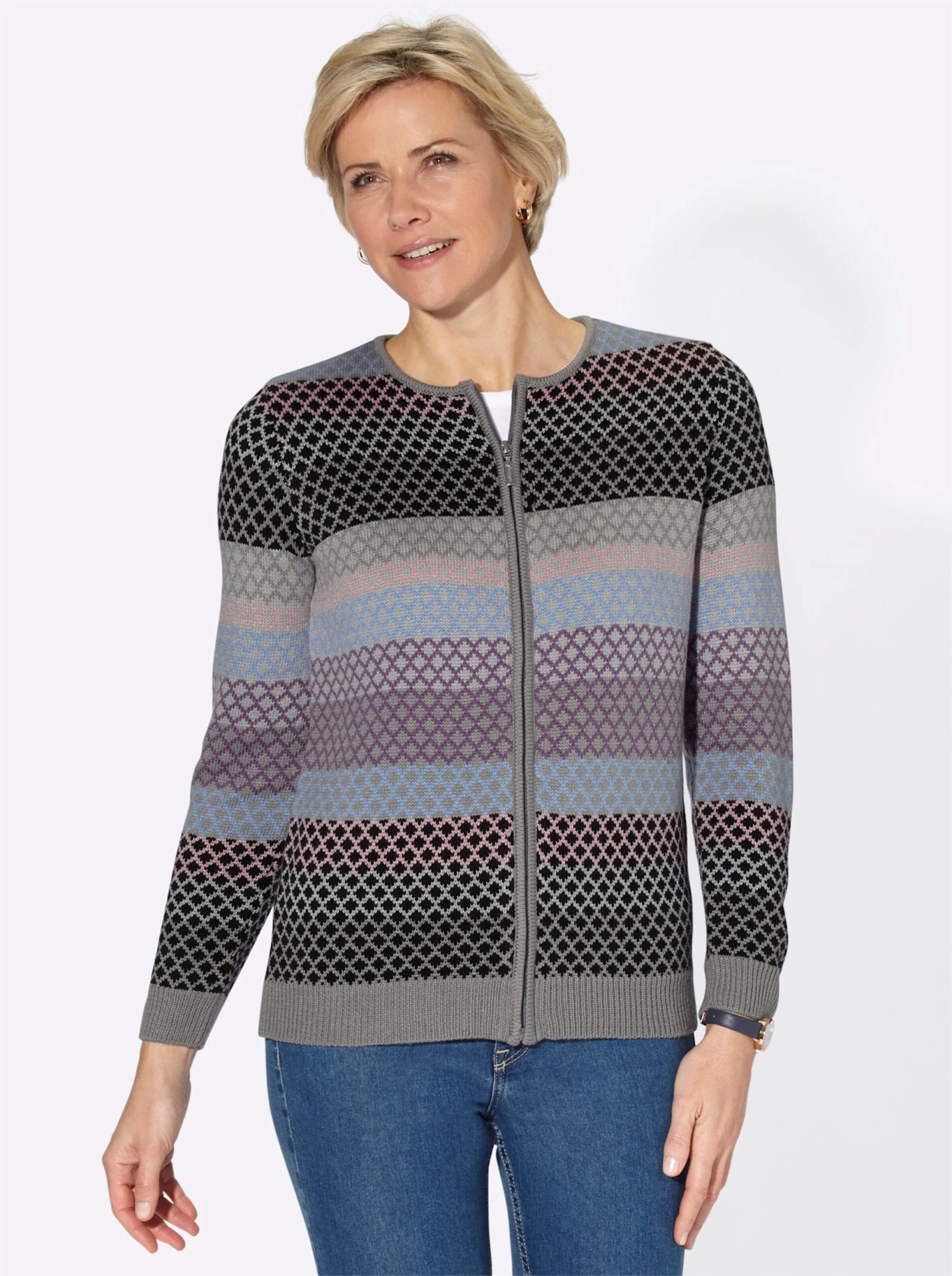 Strickjacke - Grau-gemustert – Bild 2