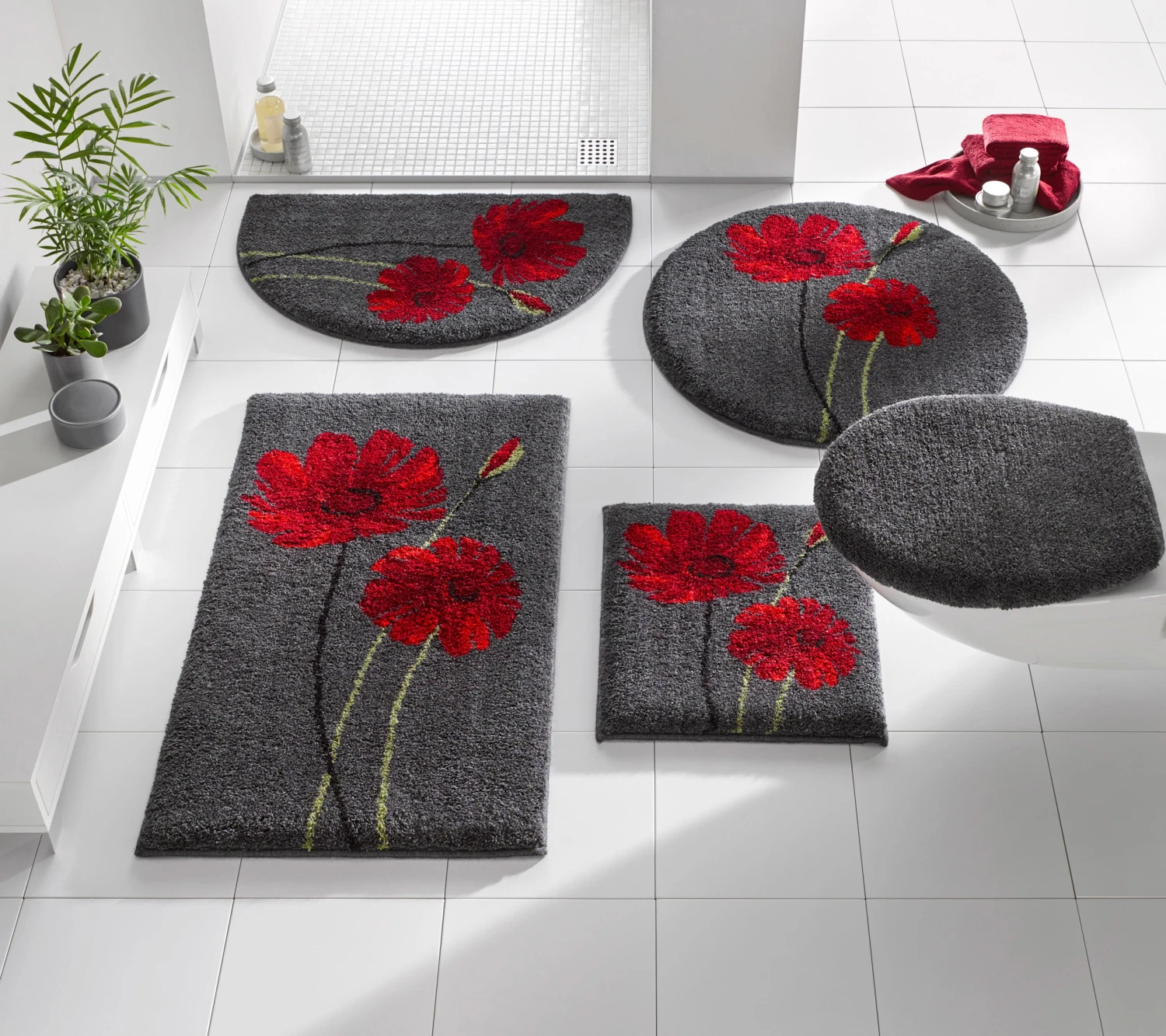 Badgarnitur - Anthrazit-rot