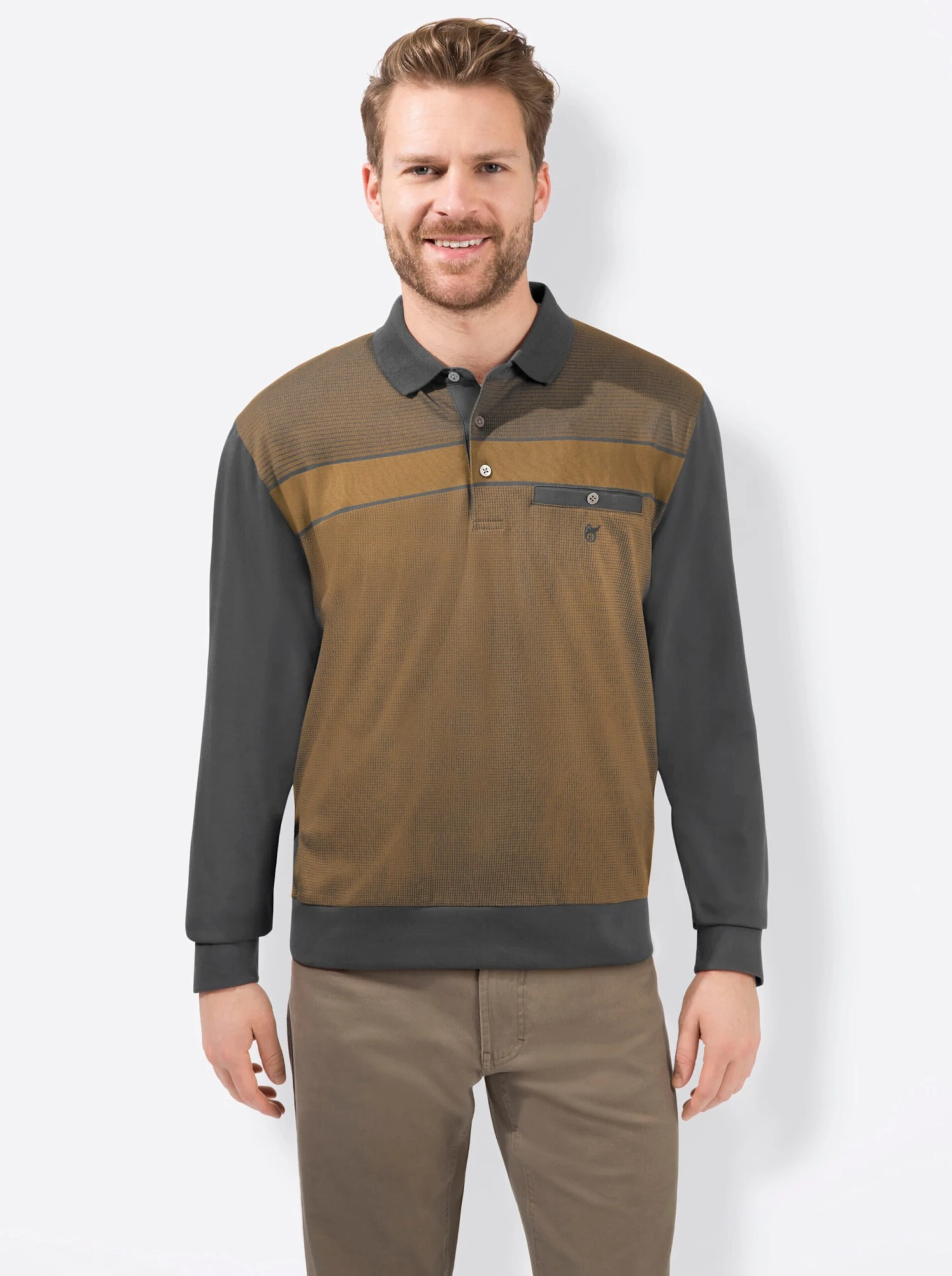 Langarm-Poloshirt - Curry