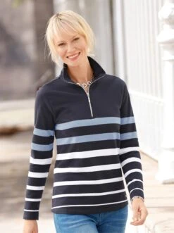 Sweatshirt - Marine-weiß-geringelt